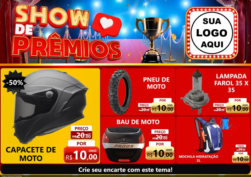 Modelo de Encarte para Encarte A4 Horizontal com o tema Show de Prêmios para Moto peças