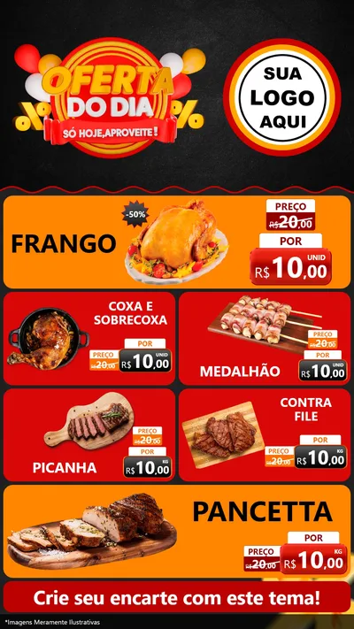 Modelo de TV para TV Vertical com o tema Oferta do Dia - Só hoje, Aproveite! para Assados