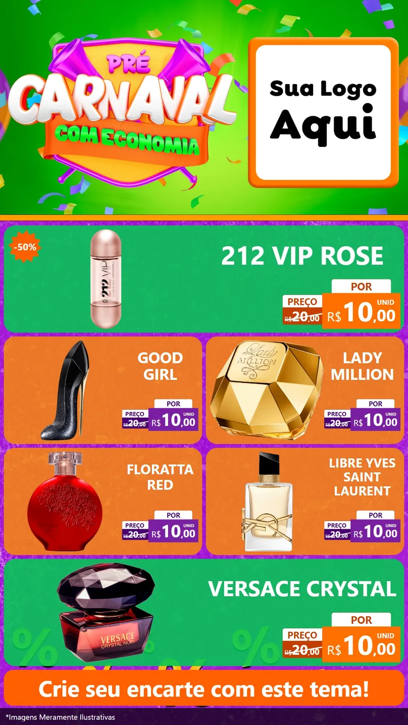 Modelo de TV para TV Vertical com o tema Pré-Carnaval Com Economia para Perfumes