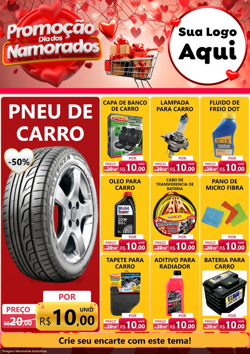 Modelo de Encarte para Encarte A4 Vertical com o tema Promoção Dia dos Namorados para Auto peças