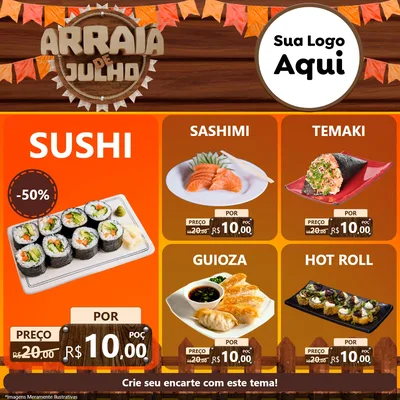 Modelo de Rede Social para Feed Facebook com o tema Arraiá de Julho - Junina para Comida japonesa