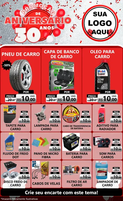 Modelo de Encarte para Encarte Grande com o tema Promoção de Aniversário - 30 Anos para Auto peças