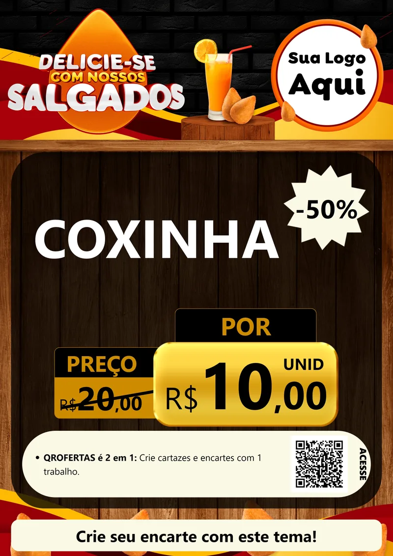 Modelo de Cartaz para Cartaz A4 Vertical com o tema Delicia-se com Nossos Salgados para Salgadaria