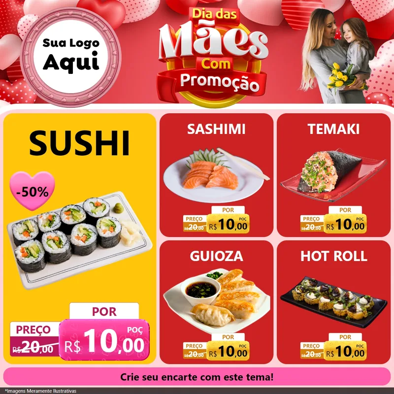 Modelo de Rede Social para Feed Facebook com o tema Dia Das Mães Com Promoção para Comida japonesa