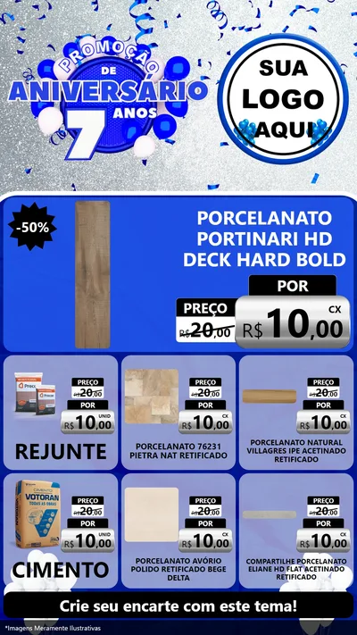 Modelo de Rede Social para Stories com o tema Promoção de Aniversário - 7 Anos para Pisos e revestimentos