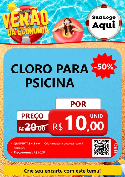 Modelo de Cartaz para Cartaz A4 Vertical com o tema Verão da Economia para Produtos para Piscina