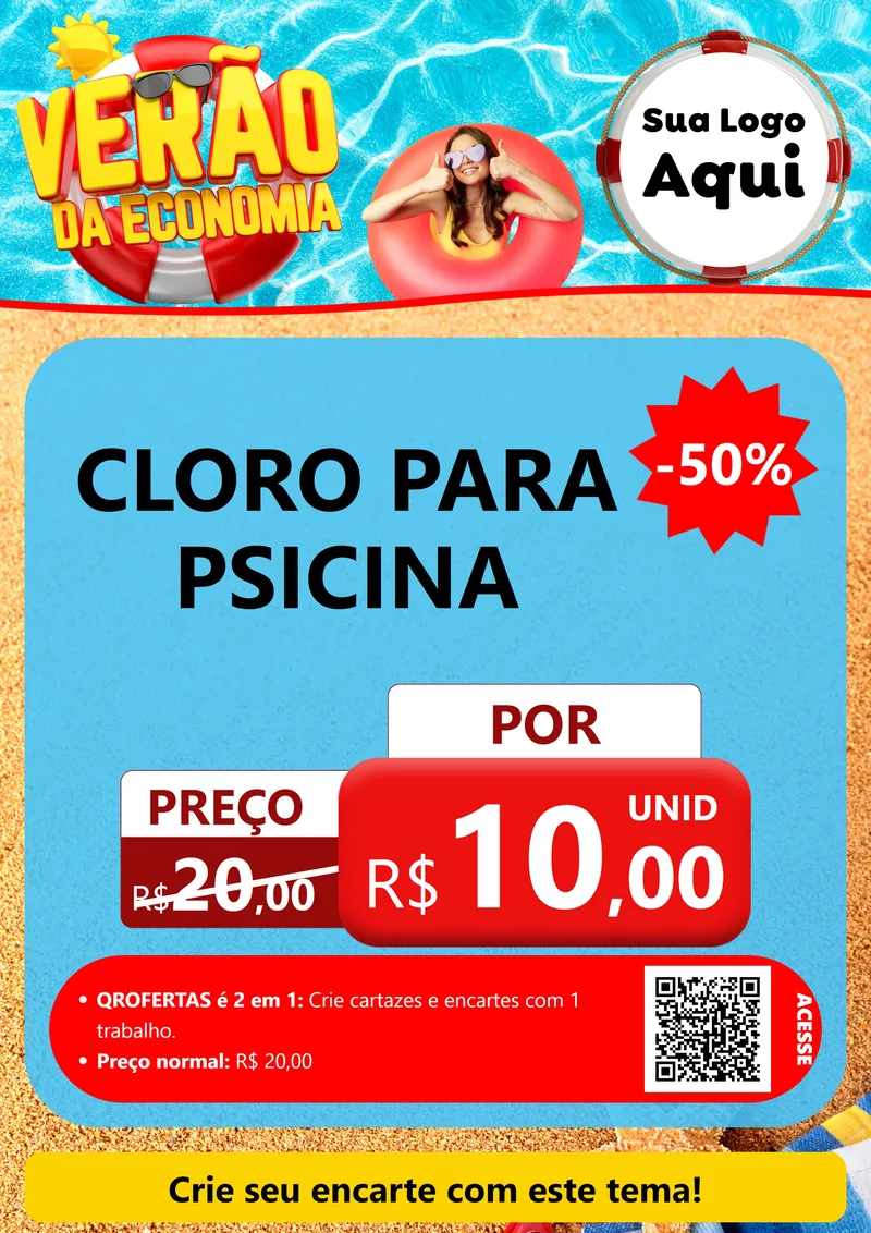 Modelo de Cartaz para Cartaz A4 Vertical com o tema Verão da Economia para Produtos para Piscina