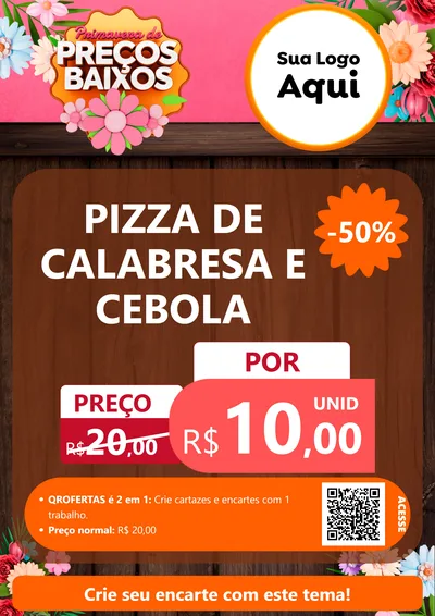 Modelo de Cartaz para Cartaz A4 Vertical com o tema Primavera de Preços Baixos para Pizzaria