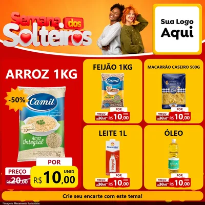 Modelo de Rede Social para Feed Facebook com o tema Semana dos Solteiros para Supermercado