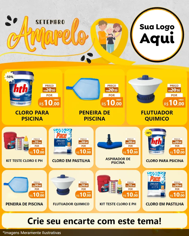 Modelo de Rede Social para Feed Instagram com o tema Setembro Amarelo para Produtos para Piscina