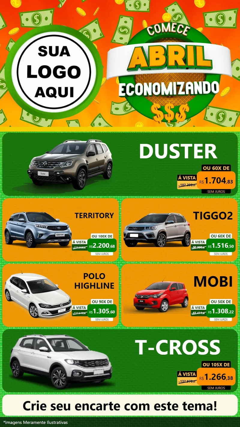 Modelo de TV para TV Vertical com o tema Comece Abril Economizando para Concessionaria de Carros
