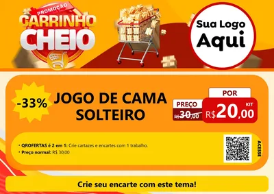 Modelo de Cartaz para Cartaz A4 Horizontal com o tema Promoção carrinho cheio para Cama, Mesa e Banho