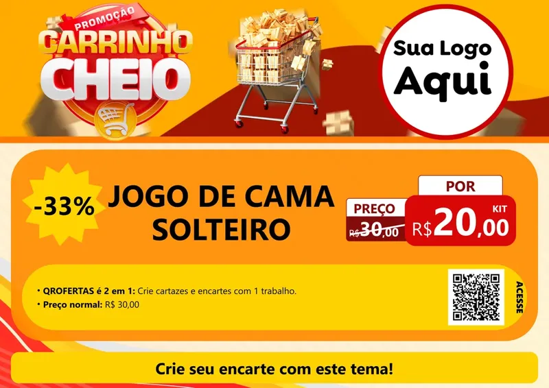Modelo de Cartaz para Cartaz A4 Horizontal com o tema Promoção carrinho cheio para Cama, Mesa e Banho