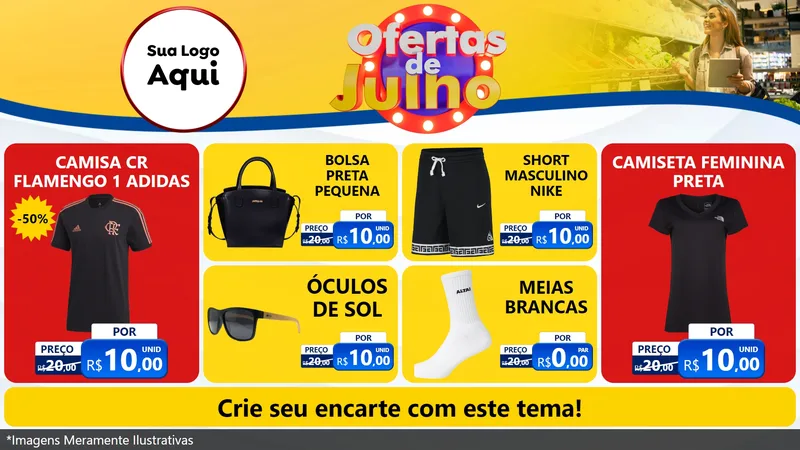 Modelo de TV para TV Horizontal com o tema Ofertas de Julho para Roupas e acessórios
