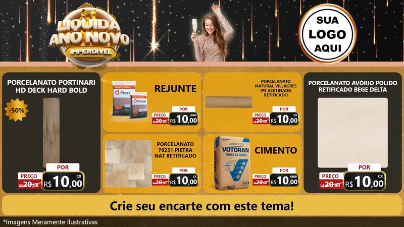 Modelo de TV para TV Horizontal com o tema Liquida Ano Novo Imperdível para Pisos e revestimentos