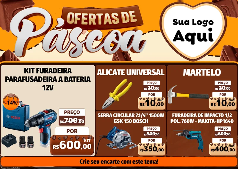 Modelo de Encarte para Encarte A4 Horizontal com o tema Ofertas de Páscoa para Maquinas e Ferramentas