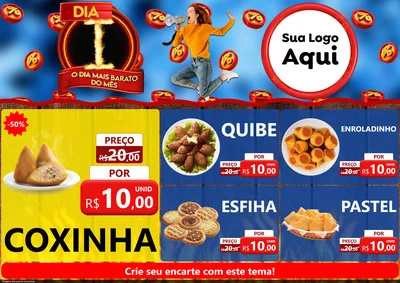 Modelo de Encarte para Encarte A4 Horizontal com o tema Dia I - O Dia Mais Barato Do Mês para Salgadaria