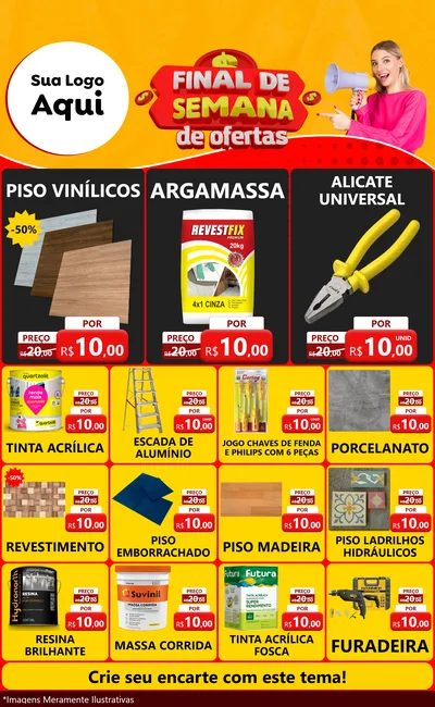 Modelo de Encarte para Encarte Grande com o tema Final de Semana de Ofertas para Material para Construção