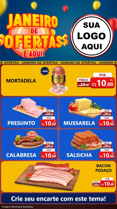 Modelo de TV para TV Vertical com o tema Janeiro de Ofertas É Aqui! para Frios e Laticínios