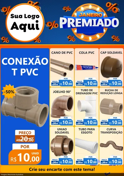 Modelo de Encarte para Encarte A4 Vertical com o tema Janeiro Premiado para Tubos e conexões