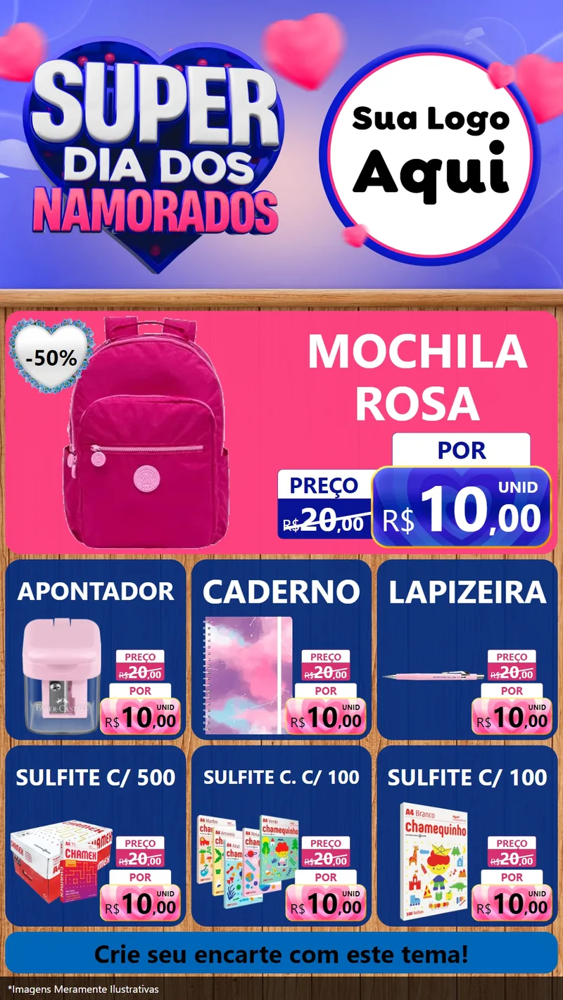 Modelo de Rede Social para Stories com o tema Super Dia dos Namorados para Papelaria