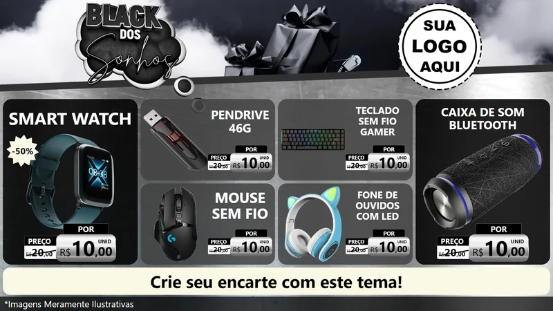 Modelo de TV para TV Horizontal com o tema Black dos Sonhos para Informática