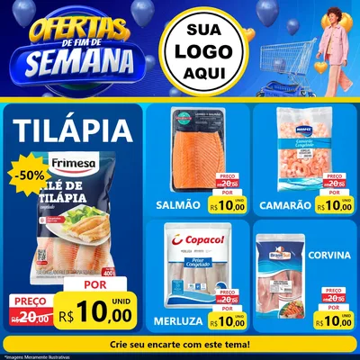 Modelo de Rede Social para Feed Facebook com o tema Ofertas de Fim de Semana para Peixaria