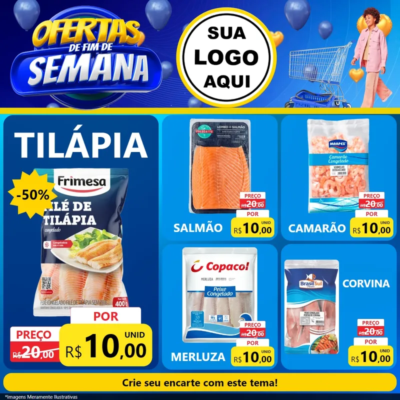 Modelo de Rede Social para Feed Facebook com o tema Ofertas de Fim de Semana para Peixaria