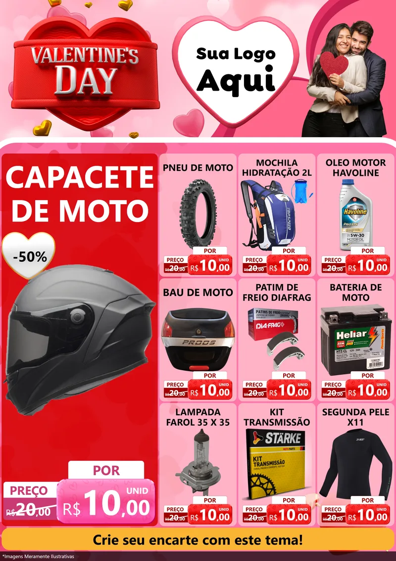 Modelo de Encarte para Encarte A4 Vertical com o tema Valentine's Day para Moto peças