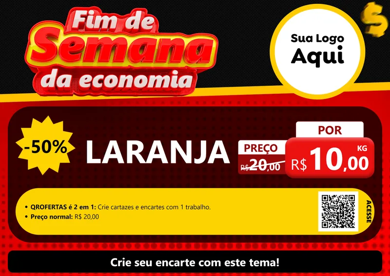 Modelo de Cartaz para Cartaz A4 Horizontal com o tema Fim de Semana da Economia para Hortifrúti