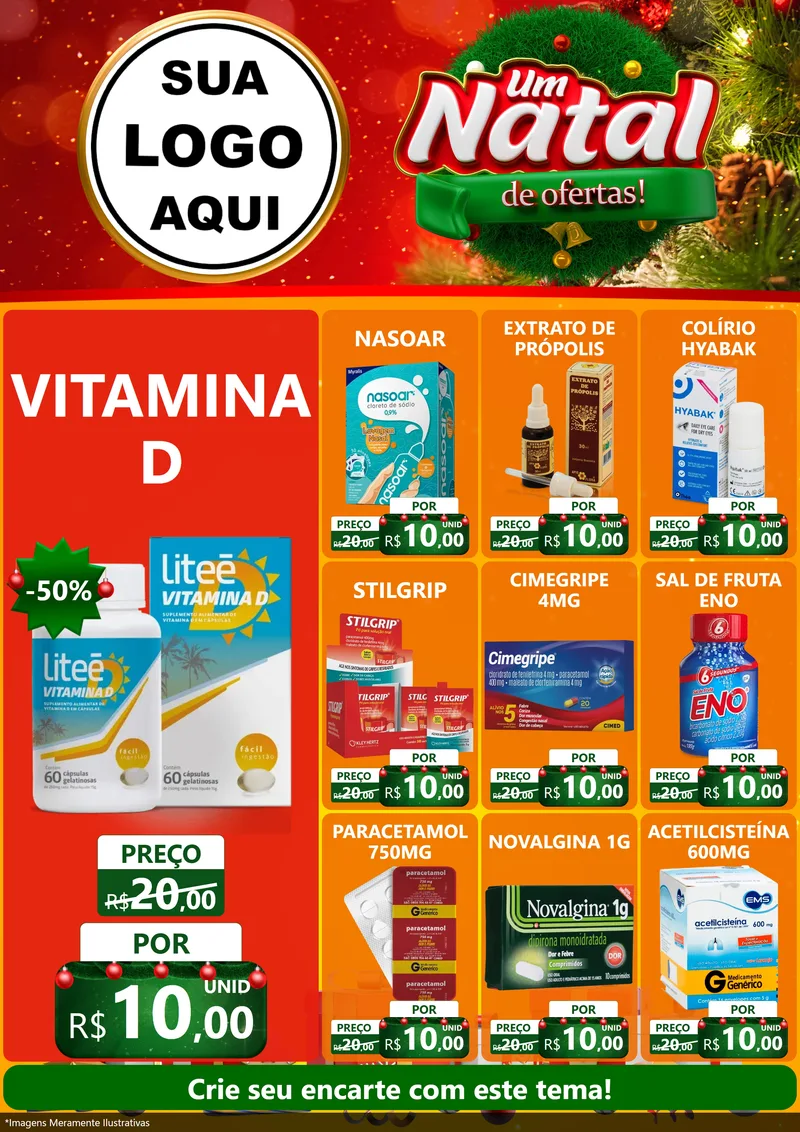 Modelo de Encarte para Encarte A4 Vertical com o tema Um Natal de Ofertas para Farmácia