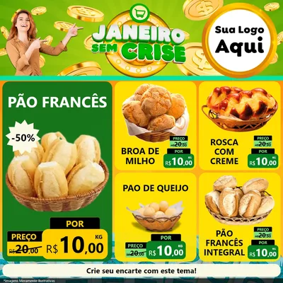Modelo de Rede Social para Feed Facebook com o tema Janeiro Sem Crise para Padaria