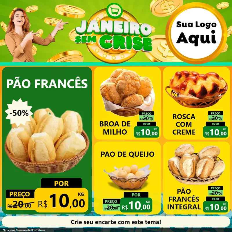 Modelo de Rede Social para Feed Facebook com o tema Janeiro Sem Crise para Padaria