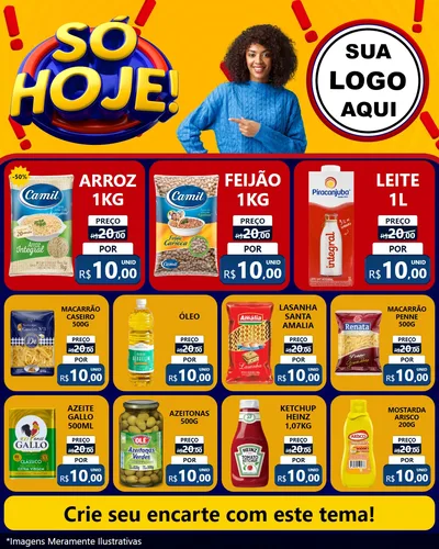 Modelo de Rede Social para Feed Instagram com o tema Só Hoje! para Supermercado
