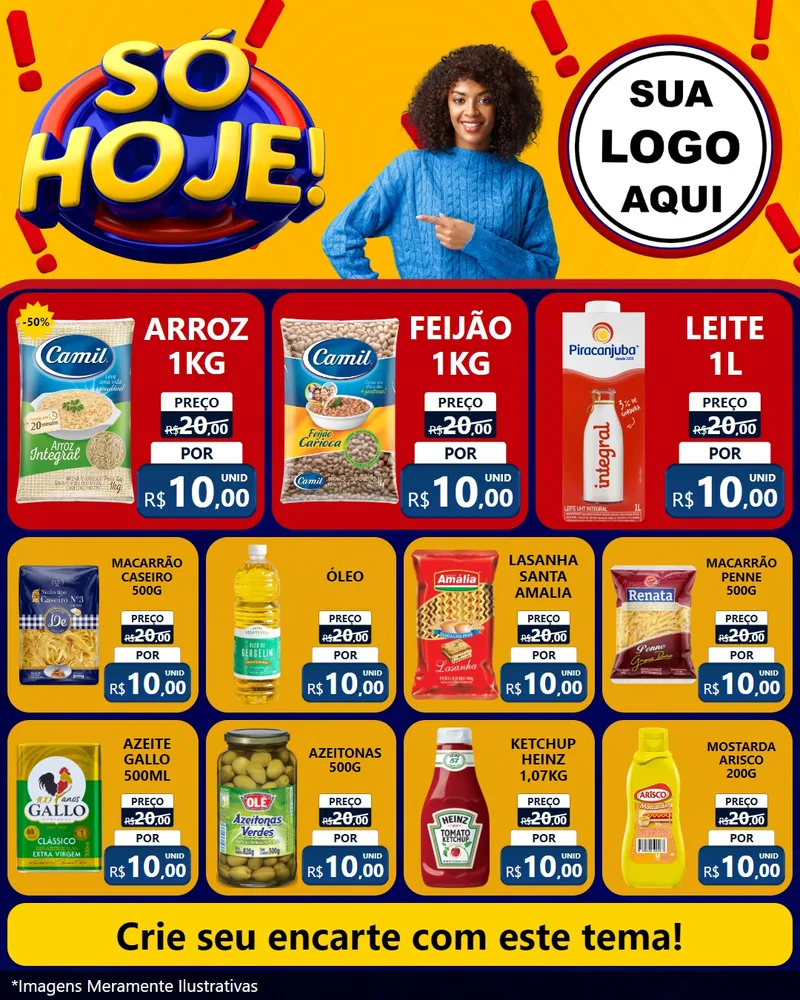 Modelo de Rede Social para Feed Instagram com o tema Só Hoje! para Supermercado