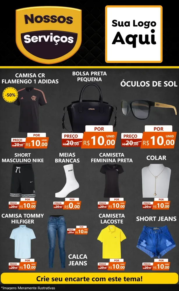 Modelo de Encarte para Encarte Grande com o tema Nossos Serviços para Roupas e acessórios