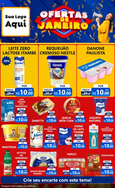 Modelo de Encarte para Encarte Grande com o tema Ofertas de Janeiro para Frios e Laticínios