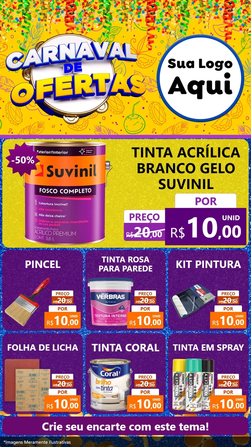 Modelo de Rede Social para Stories com o tema Carnaval de Ofertas para Tintas e Ferramentas
