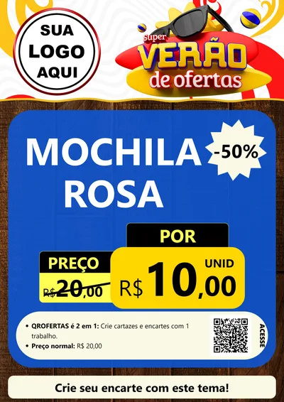 Modelo de Cartaz para Cartaz A4 Vertical com o tema Super Verão de Ofertas para Papelaria