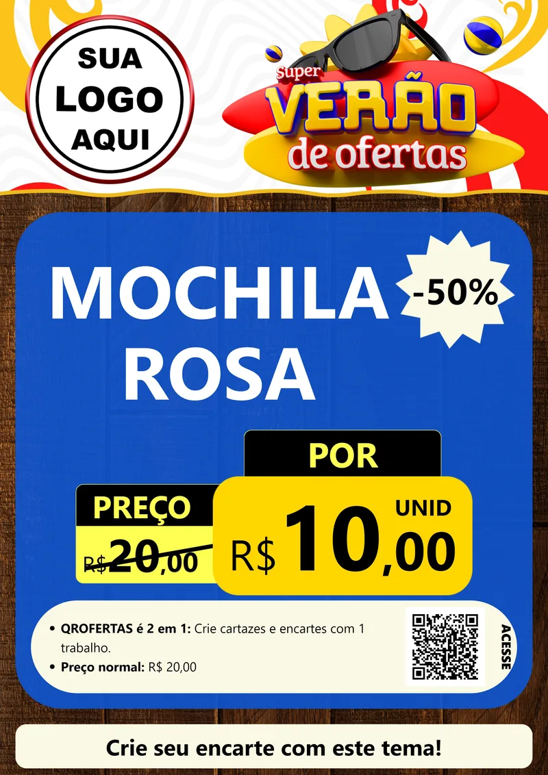 Modelo de Cartaz para Cartaz A4 Vertical com o tema Super Verão de Ofertas para Papelaria