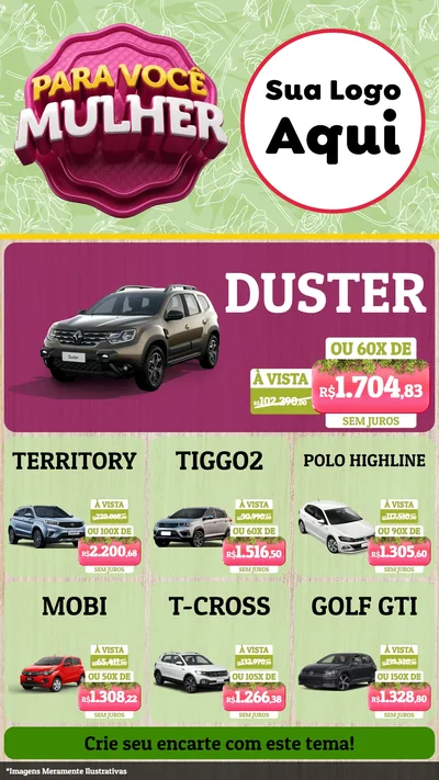Modelo de Rede Social para Stories com o tema Para Você Mulher para Concessionaria de Carros