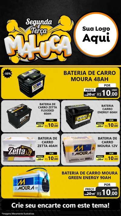 Modelo de TV para TV Vertical com o tema Segunda e Terça Maluca para Baterias Elétricas