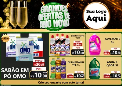 Modelo de Encarte para Encarte A4 Horizontal com o tema Grandes Ofertas de Ano Novo para Produtos de Limpeza