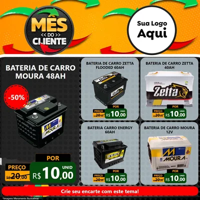 Modelo de Rede Social para Feed Facebook com o tema Mês do Cliente para Baterias Elétricas