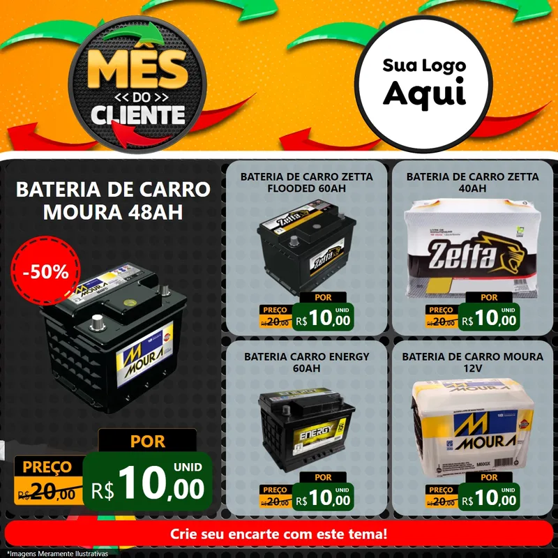 Modelo de Rede Social para Feed Facebook com o tema Mês do Cliente para Baterias Elétricas