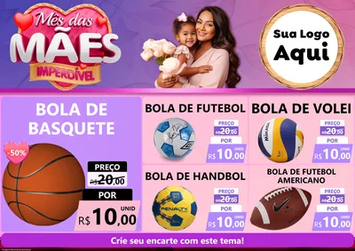 Modelo de Encarte para Encarte A4 Horizontal com o tema Mês das Mães Imperdível para Artigos Esportivos