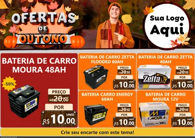 Modelo de Encarte para Encarte A4 Horizontal com o tema Ofertas de Outono para Baterias Elétricas