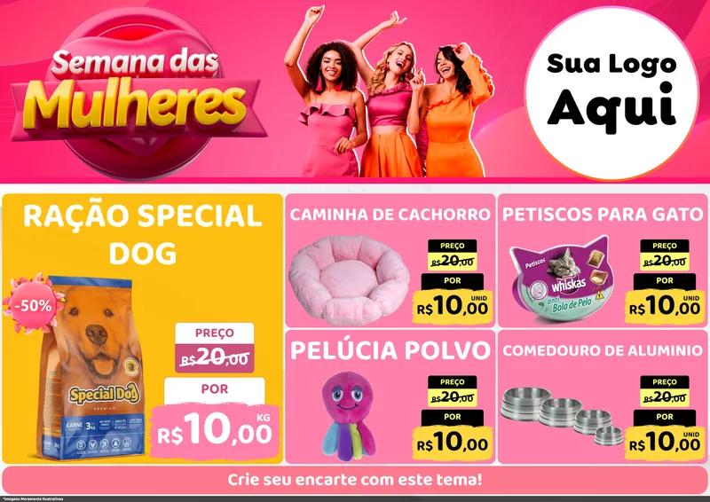 Modelo de Encarte para Encarte A4 Horizontal com o tema Semana das Mulheres para Pet Shop