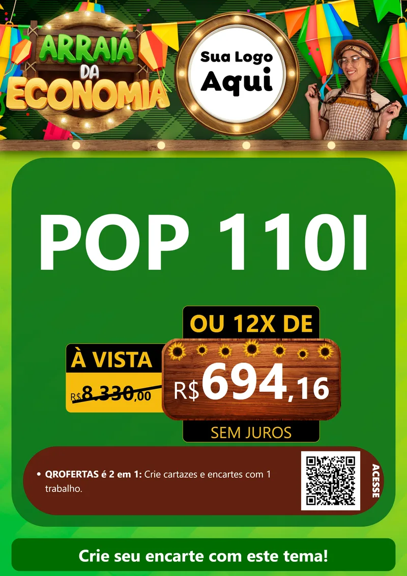 Modelo de Cartaz para Cartaz A4 Vertical com o tema Arraiá de Economia para Concessionaria de Motos