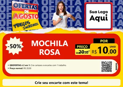 Modelo de Cartaz para Cartaz A4 Horizontal com o tema Ofertas de Agosto - Preços Incríveis para Papelaria